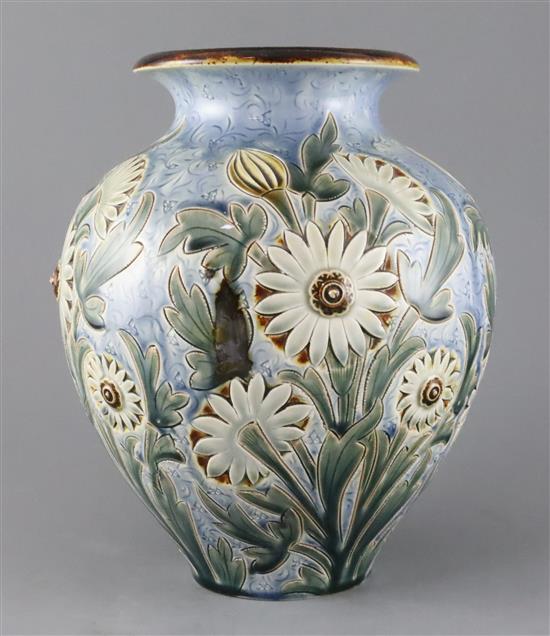 Frank A Butler for Doulton Lambeth, a large floral design vase, dated 1885, 28.5cm